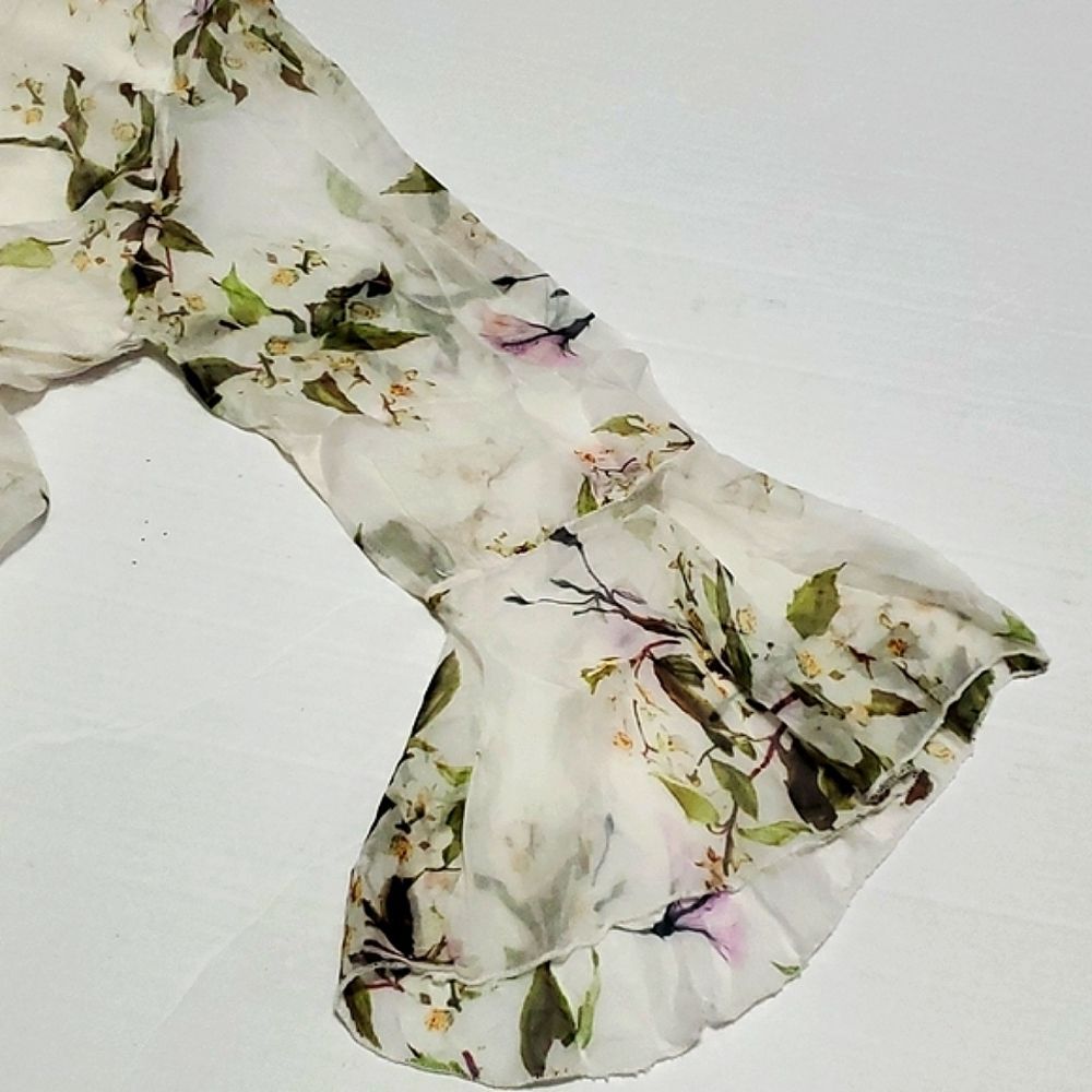 Viola Borghi Boho Romantic Cream Floral Ruffle Sleeve Flowy Silk Top L - Picture 7 of 10